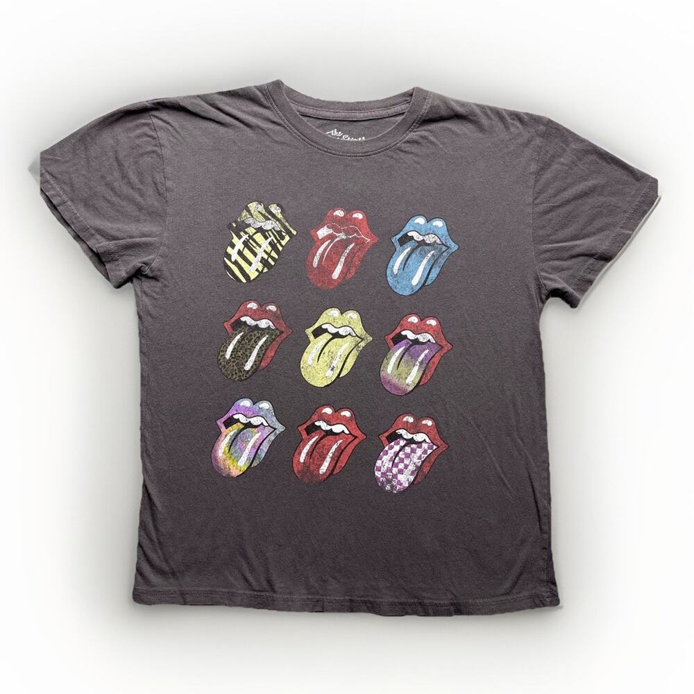 Rolling Stones Shirt Womens Medium Gray Mouth Lips Tongue Logo 2020 Retro Crew
